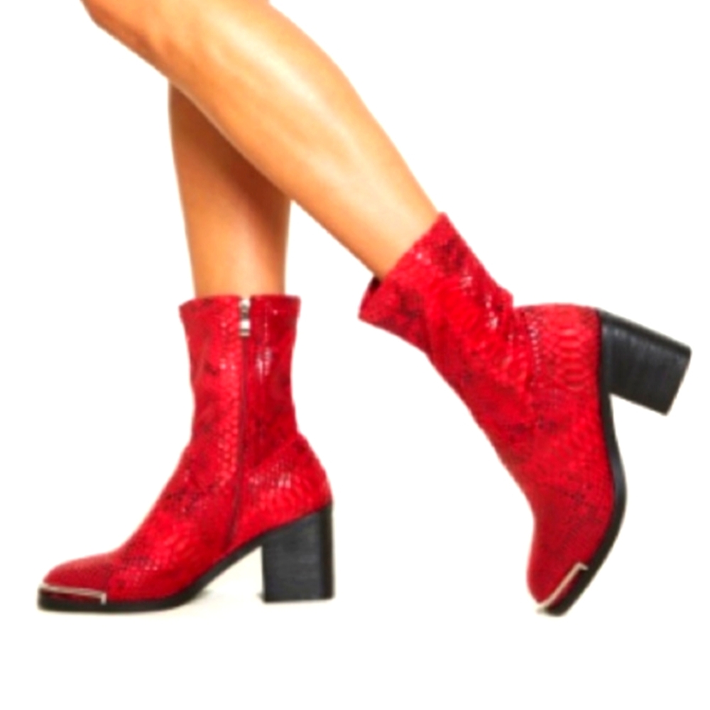 Red Snakeskin Ankle Boots